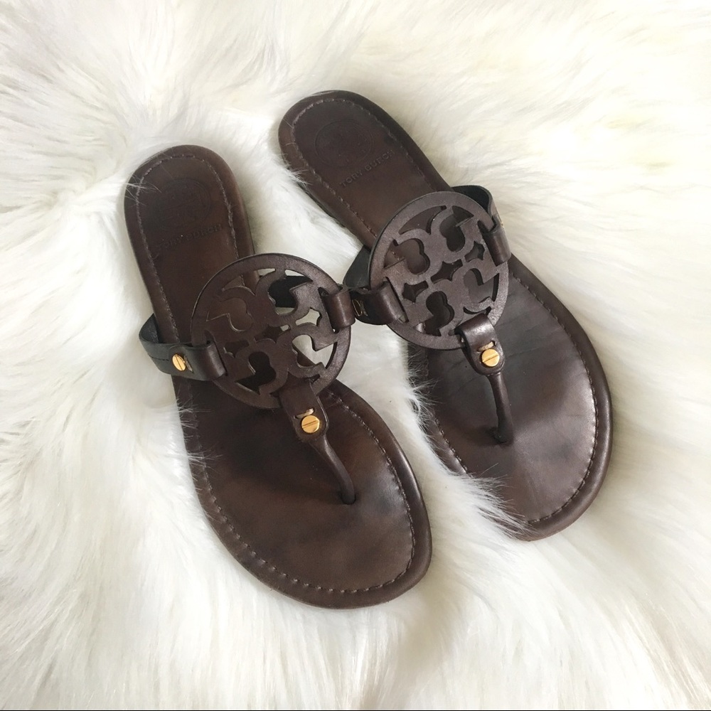 Tory Burch Miller Thong Sandal Dark Brown Leather